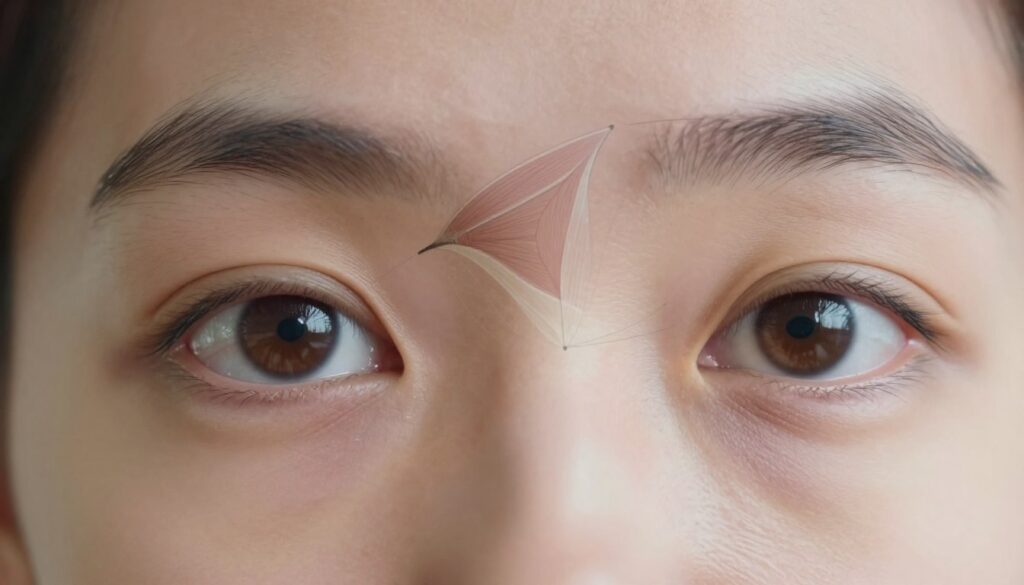 A close-up view of a person's eyes showcasing double vision, with a transparent overlay illustrating the eye muscles and their movement. The foreground features a focused detail of the eyes, exhibiting mild confusion and fatigue, highlighting the eyes' strabismus. In the middle ground, intricate diagrams of extraocular muscles are lightly blended, emphasizing muscle strain and limited movement. The background is softly blurred, suggesting a clinical environment with gentle lighting to create a calm yet informative mood. The scene is captured in a macro shot, using a shallow depth of field to ensure the eyes and muscle structure are the primary focus. The overall atmosphere conveys both curiosity and concern regarding visual health. A close-up view of a person's eyes showcasing double vision, with a transparent overlay illustrating the eye muscles and their movement. The foreground features a focused detail of the eyes, exhibiting mild confusion and fatigue, highlighting the eyes' strabismus. In the middle ground, intricate diagrams of extraocular muscles are lightly blended, emphasizing muscle strain and limited movement. The background is softly blurred, suggesting a clinical environment with gentle lighting to create a calm yet informative mood. The scene is captured in a macro shot, using a shallow depth of field to ensure the eyes and muscle structure are the primary focus. The overall atmosphere conveys both curiosity and concern regarding visual health.